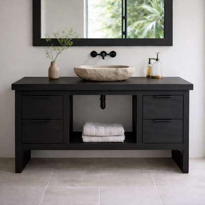 Rustic Soild Wood Bathroom Vanity with Drawers and Open Shelf for Contemporary Kitchnce
