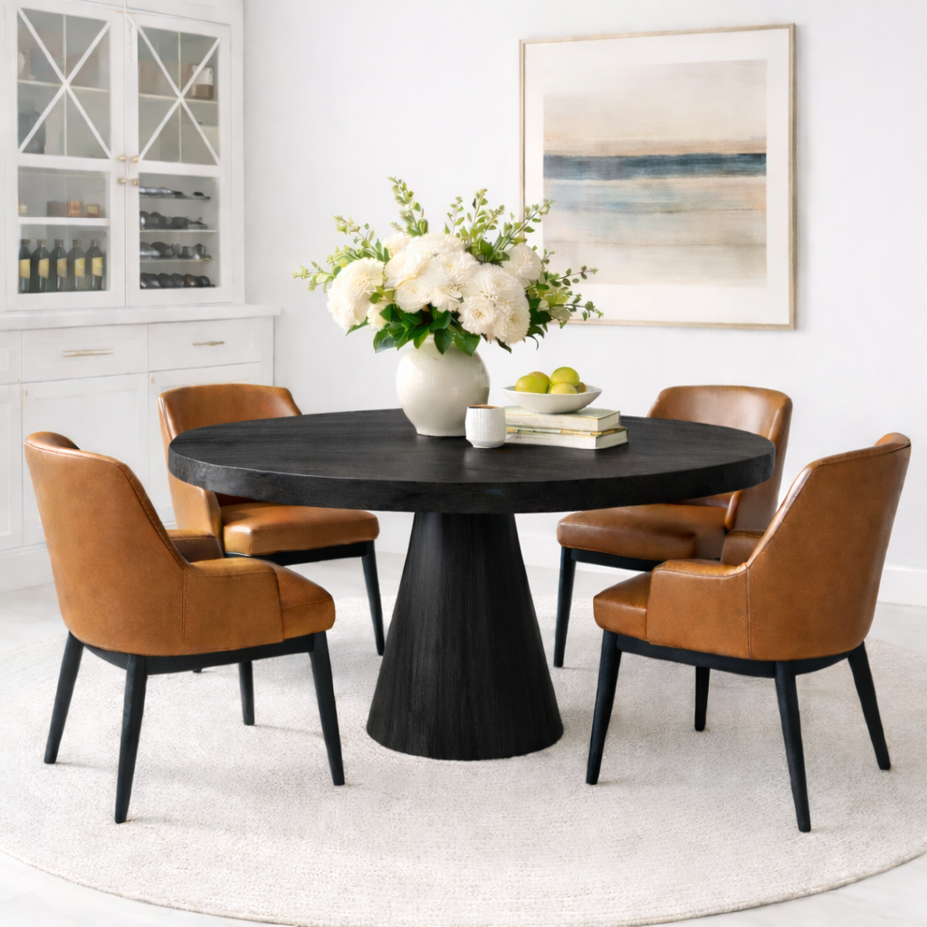 Round Solid Wood Pedestal Dining Table for Morden Home