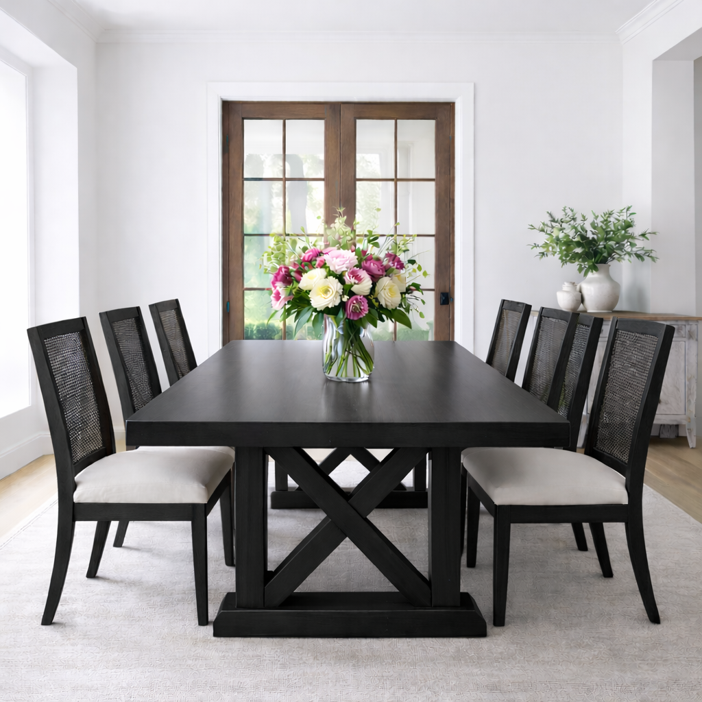 Solid Wood Dining Table with X-Base Farmhouse Style