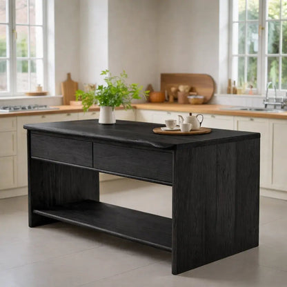 Modern Solid Wood Kitchen Island with Drawer and Open Shelf Storage Prep Table Kitchnce