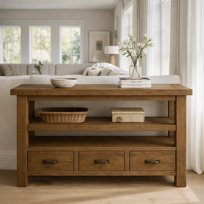 Solid Wood Console Table with Drawers and Open Shelf Kitchnce