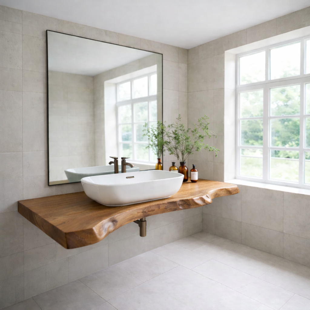 Live Edge Floating Bathroom Vanity Top, Solid Wood Wall Mounted Vanity Shelf Kitchnce