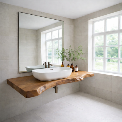 Live Edge Floating Bathroom Vanity Top, Solid Wood Wall Mounted Vanity Shelf Kitchnce