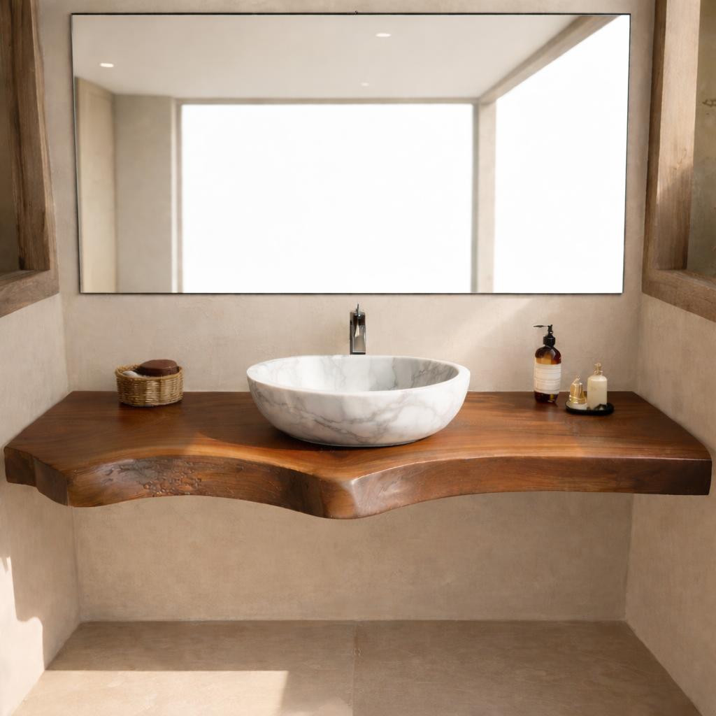 Live Edge Floating Bathroom Vanity Top, Solid Wood Wall Mounted Vanity Counter Kitchnce