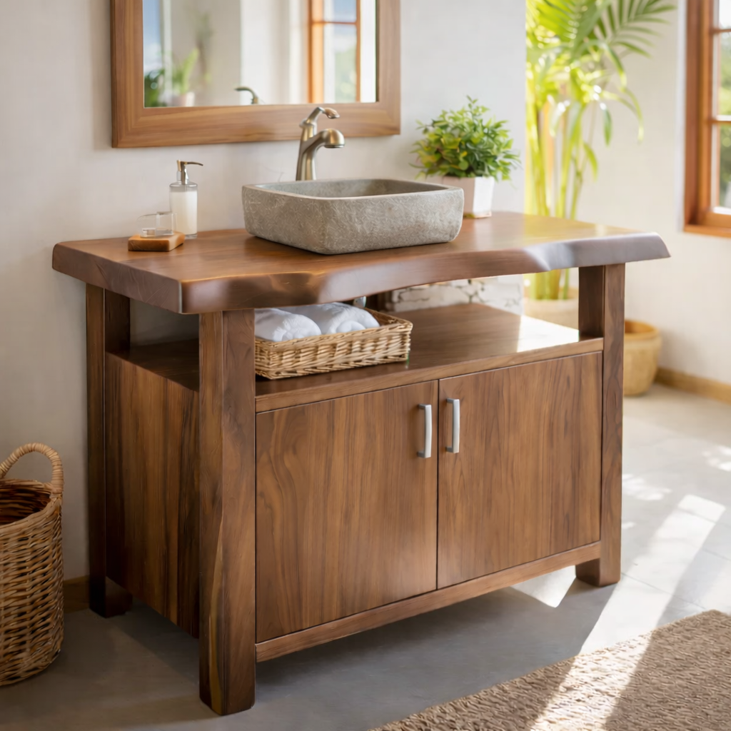 Solid Wood Bathroom Vanity Cabinet with Open Shelf Storage Kitchnce