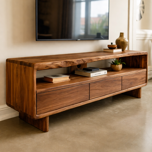 Mid Century Modern Solid Wood TV Stand – Walnut Media Console with Storage Drawers Kitchnce