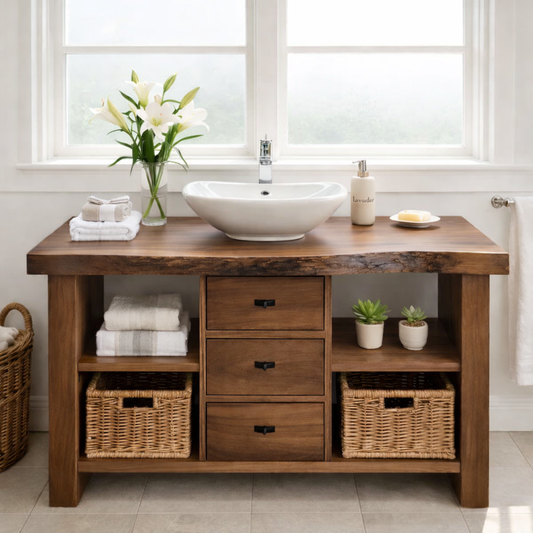 Rustic Walnut Bathroom Vanity with Drawers and Storage for Modern Bathrooms Kitchnce