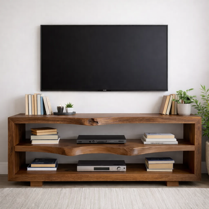 Rustic Solid Wood TV Stand with Open Shelves for Modern Living Rooms Kitchnce
