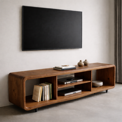 Solid Wood TV Stand with Open Shelves for Minimalist Interiors Kitchnce