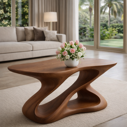 Sculptural Solid Wood Coffee Table for Modern Living Rooms Kitchnce