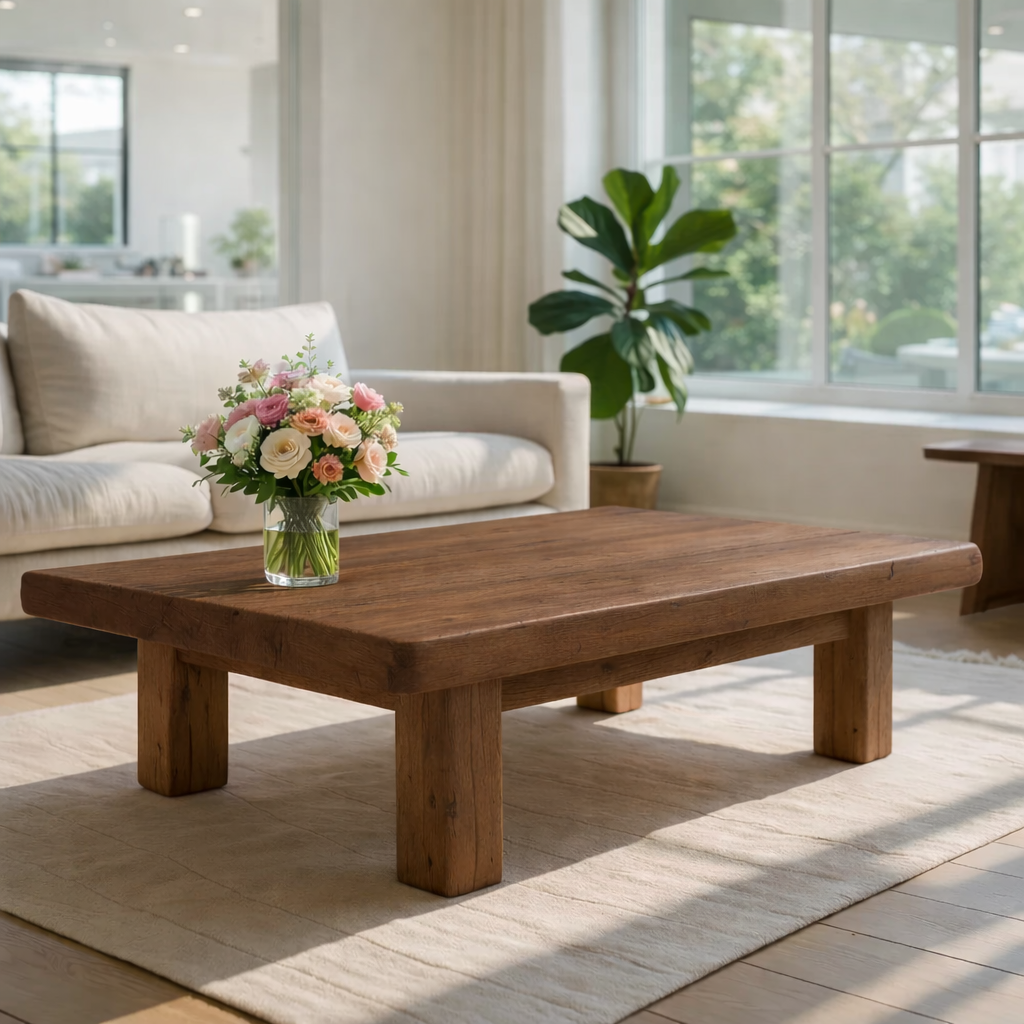 Rustic Solid Wood Coffee Table with Chunky Legs