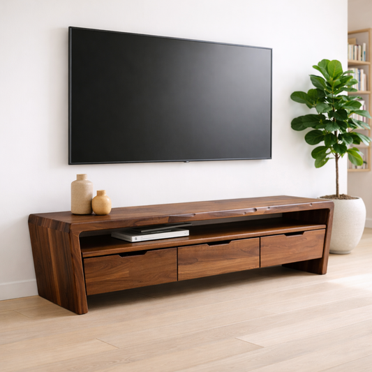 Solid Wood TV Stand with Drawers and Open Shelf for Minimalist Living Spaces Kitchnce