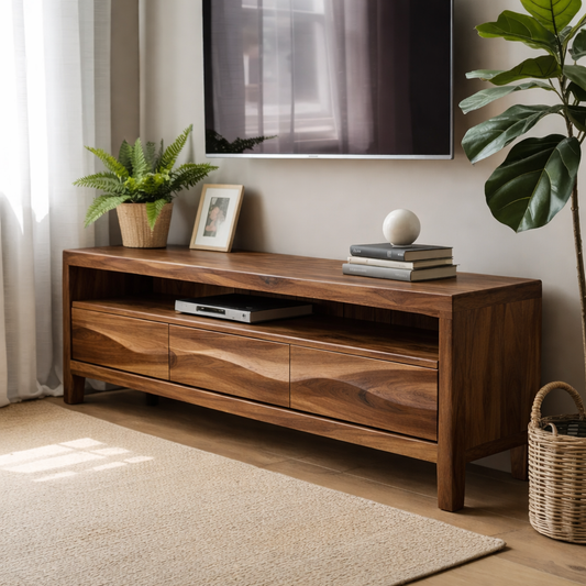 Solid Wood TV Stand with Drawers and Open Shelf for Contemporary Living Rooms Kitchnce