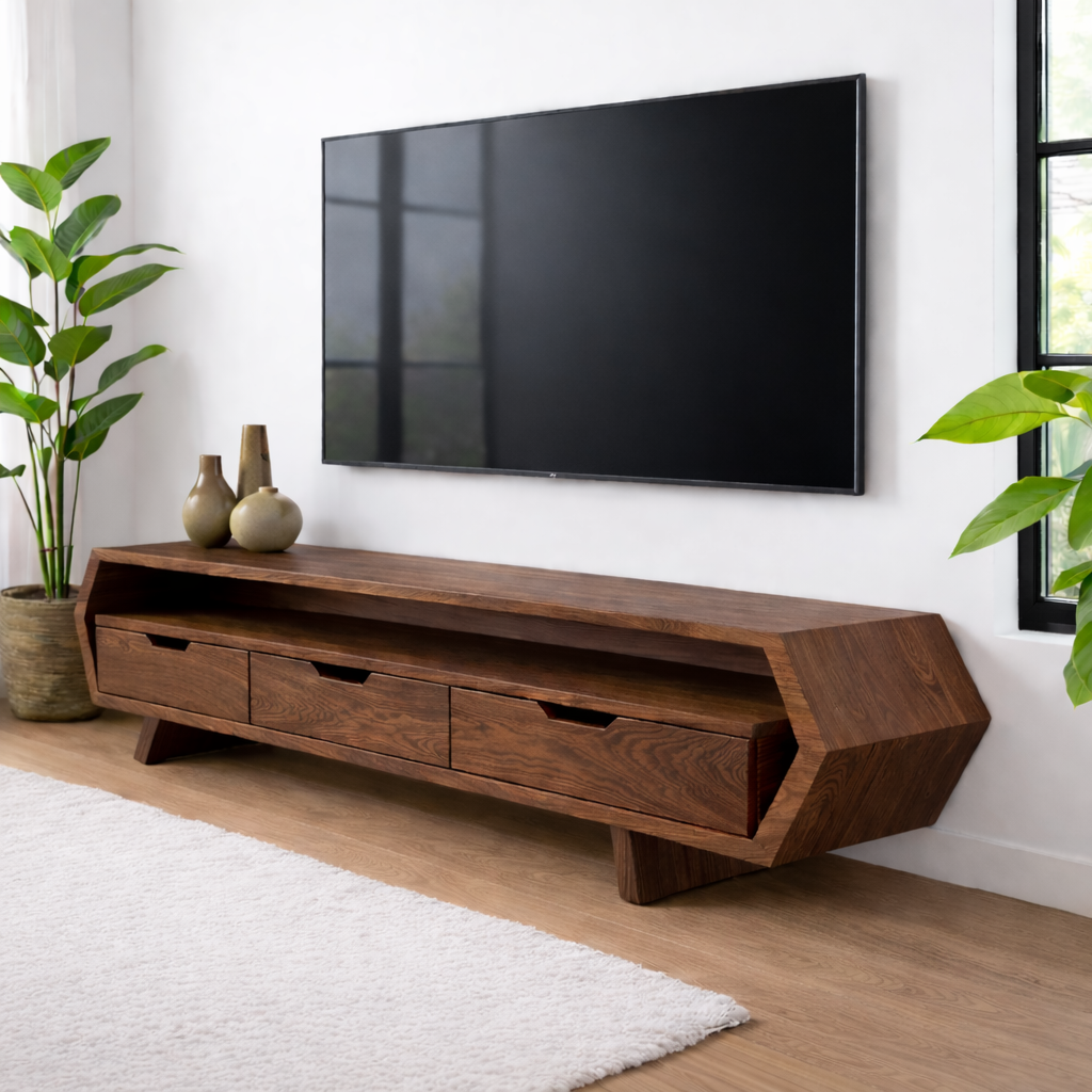 Solid Wood TV Stand with Drawers and Open Shelf for Stylish Interiors Kitchnce