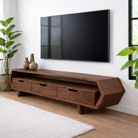 Solid Wood TV Stand with Drawers and Open Shelf for Stylish Interiors Kitchnce