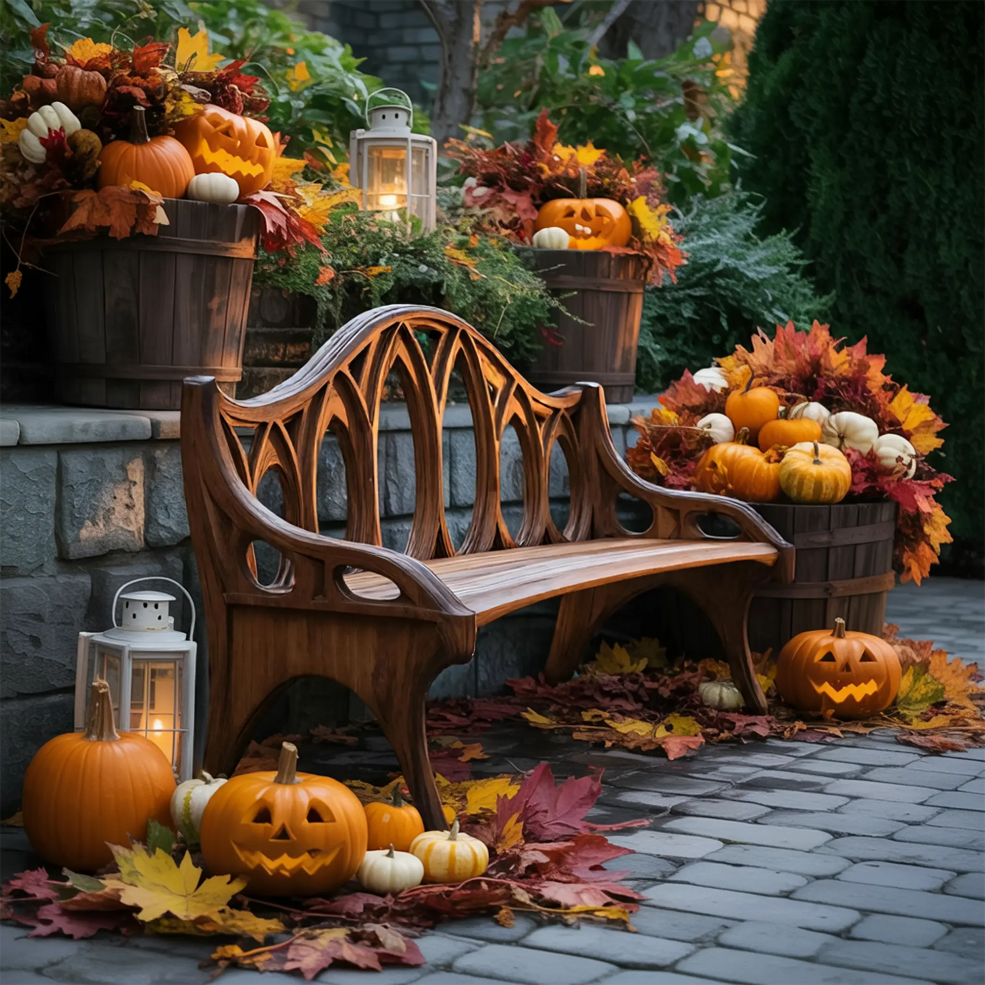 Farmhouse Solid Wood Halloween Bench For Outdoor Porch Design Kitchnce