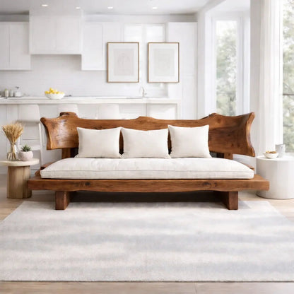Live Edge Solid Wood Sofa Rustic Natural Wood Couch Handmade Organic Living Room Sofa Kitchnce