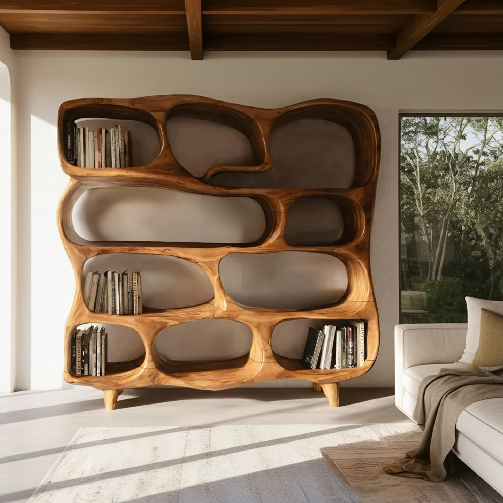 Modern Handcrafted Bookshelf With Curved Design For Living Room Kitchnce