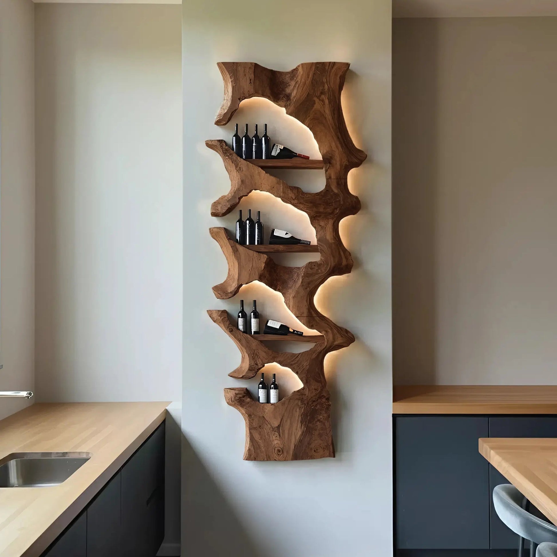 Mid Century Solid Wood Wine Rack For Bar Decor And Display Kitchnce