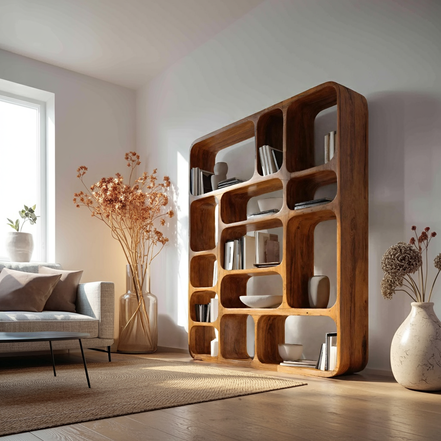 Modern Wall Bookshelf Multiple Compartments For Living Room Kitchnce