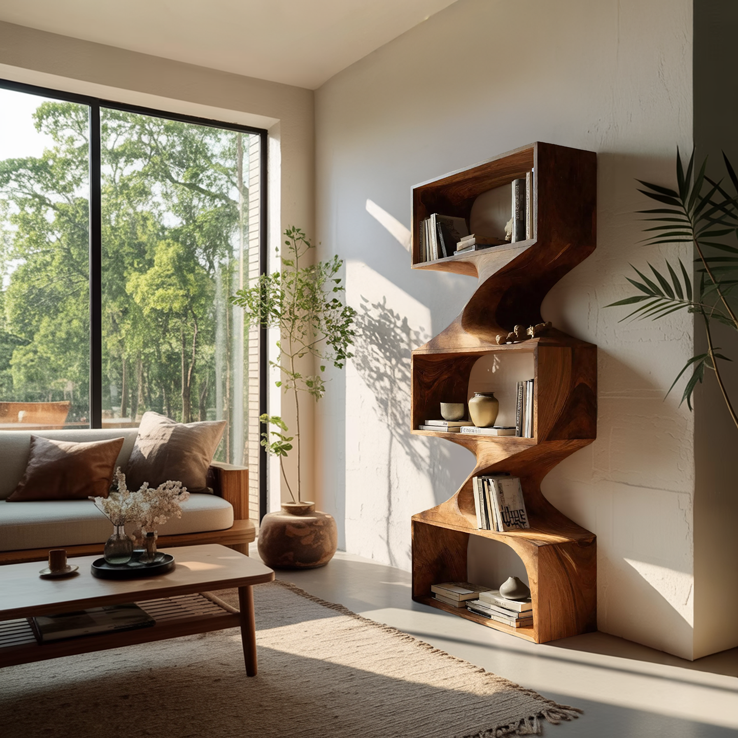 Modern Sculptural Wall Bookcase For Living Room Or Office Kitchnce
