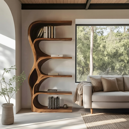 Organic Bookshelf With Curved Open Shelving For Bedroom Decor Kitchnce