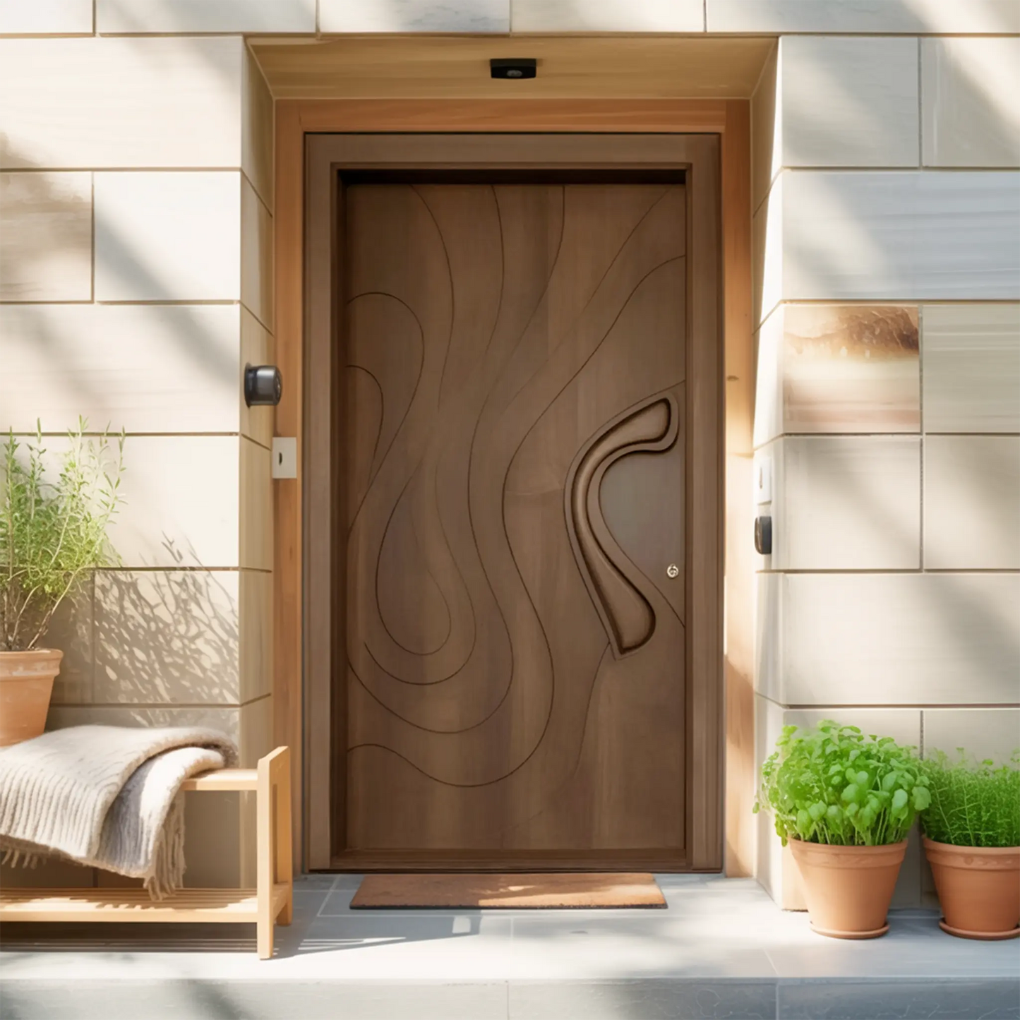 Modern Sculpted Front Door With Carved Design For Contemporary Entryway And Home Kitchnce