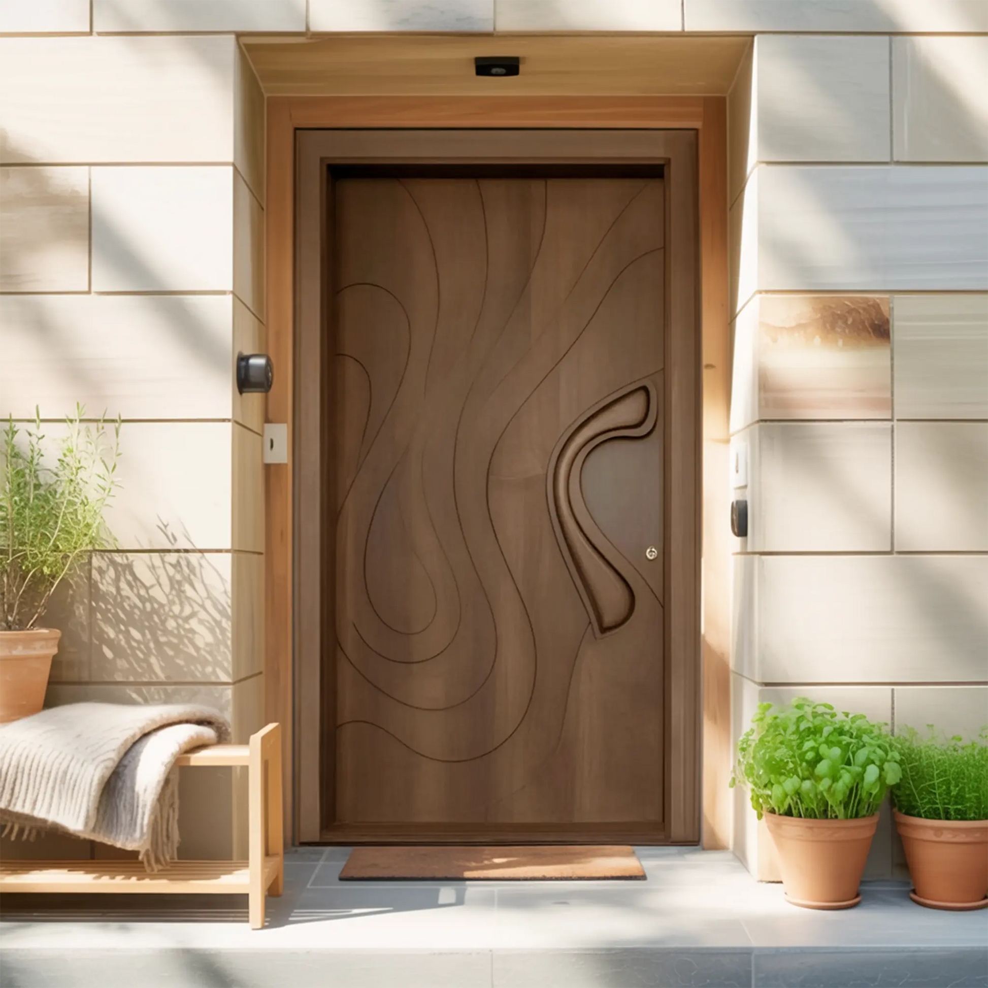 Modern Sculpted Front Door With Carved Design For Contemporary Entryway And Home Kitchnce