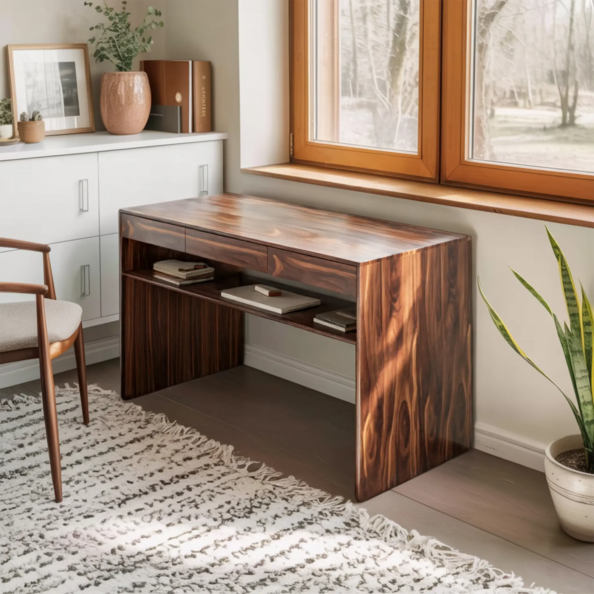 Mid Century Modern Solid Wood Writing Desk With Drawers For Home Office Kitchnce