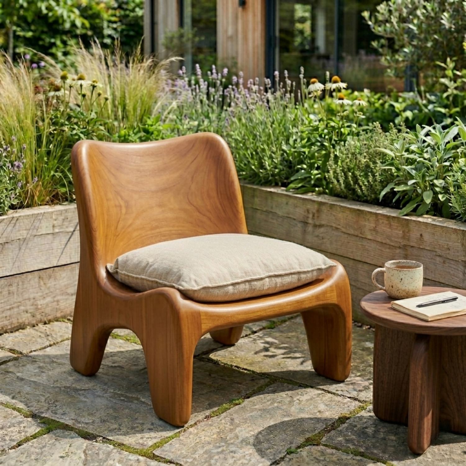 Handcrafted Solid Wood Lounge Chair with Organic Curved Silhouette