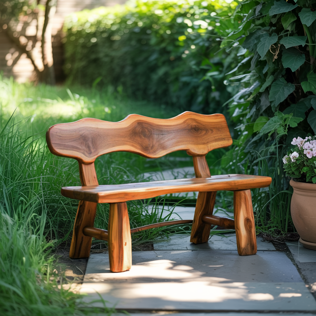 Rustic Garden Bench Live Edge Outdoor Seating For Patio Courtyard And Backyard Kitchnce