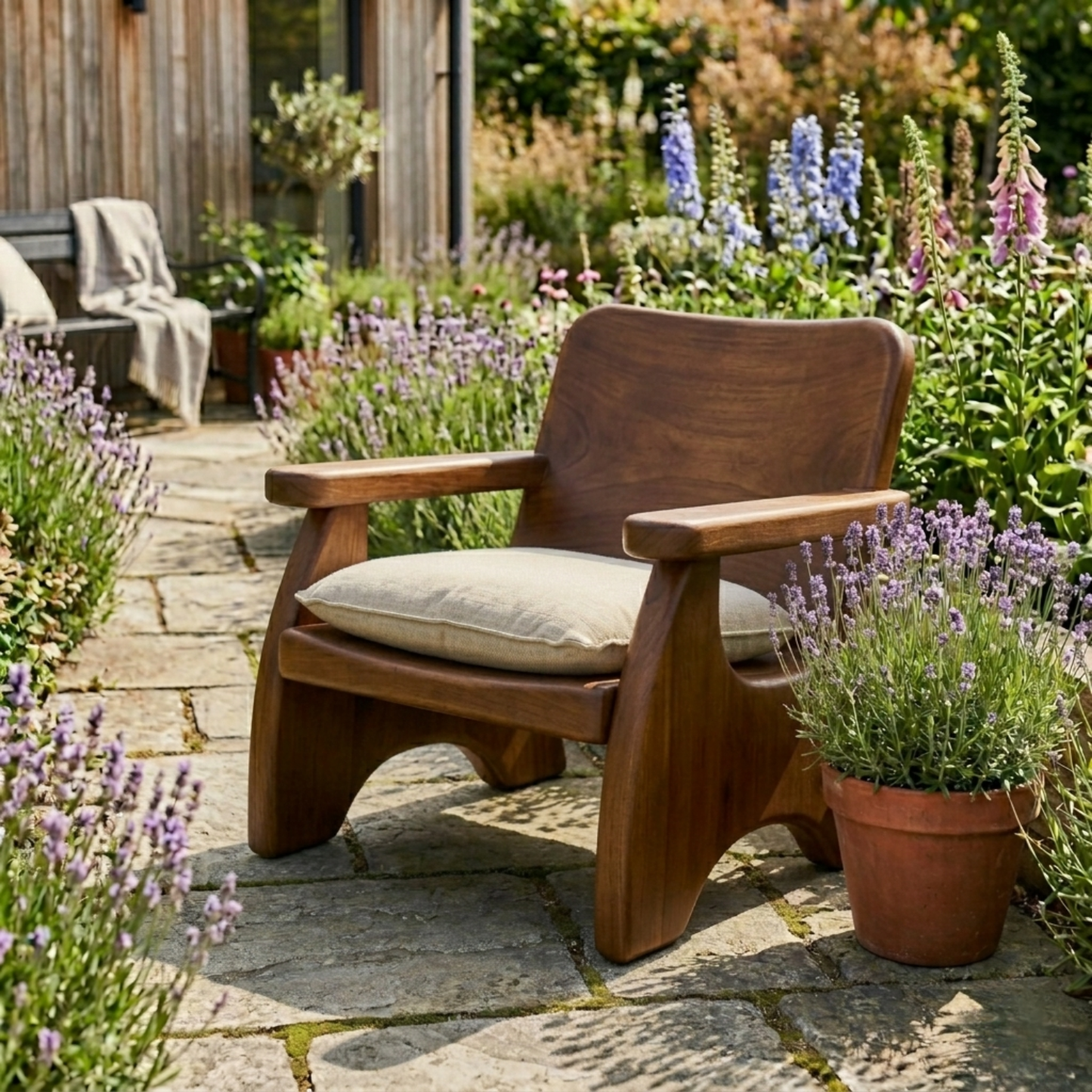 Handcrafted Solid Wood Lounge Chair with Modern Armrests