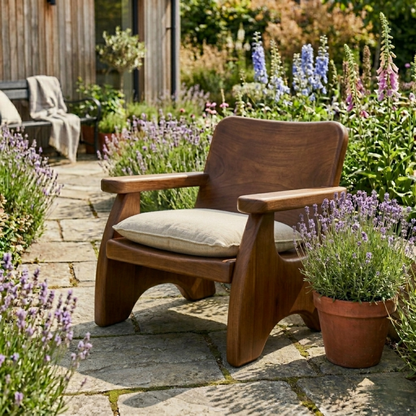 Handcrafted Solid Wood Lounge Chair with Modern Armrests