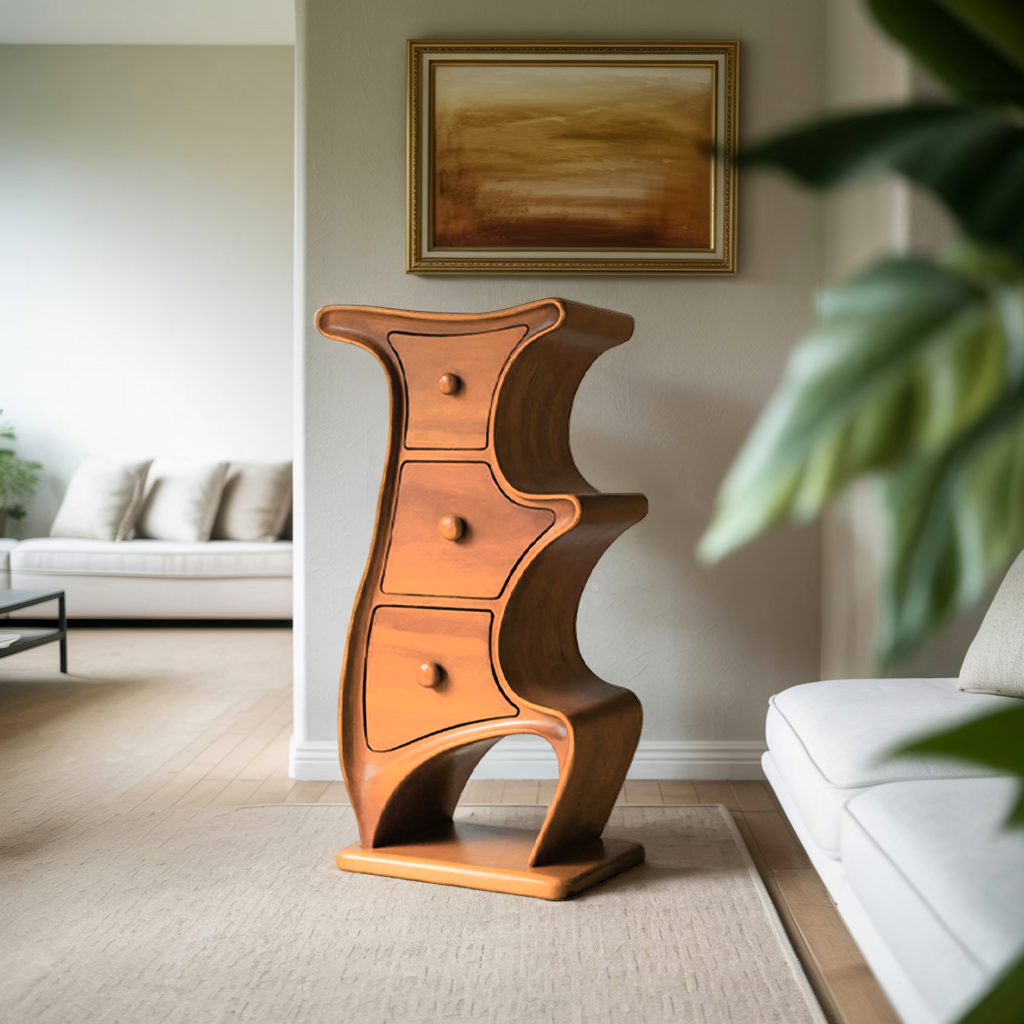 Modern Sculptural Wood Cabinet 3 Drawer Chest For Bedroom Or Living Room Kitchnce