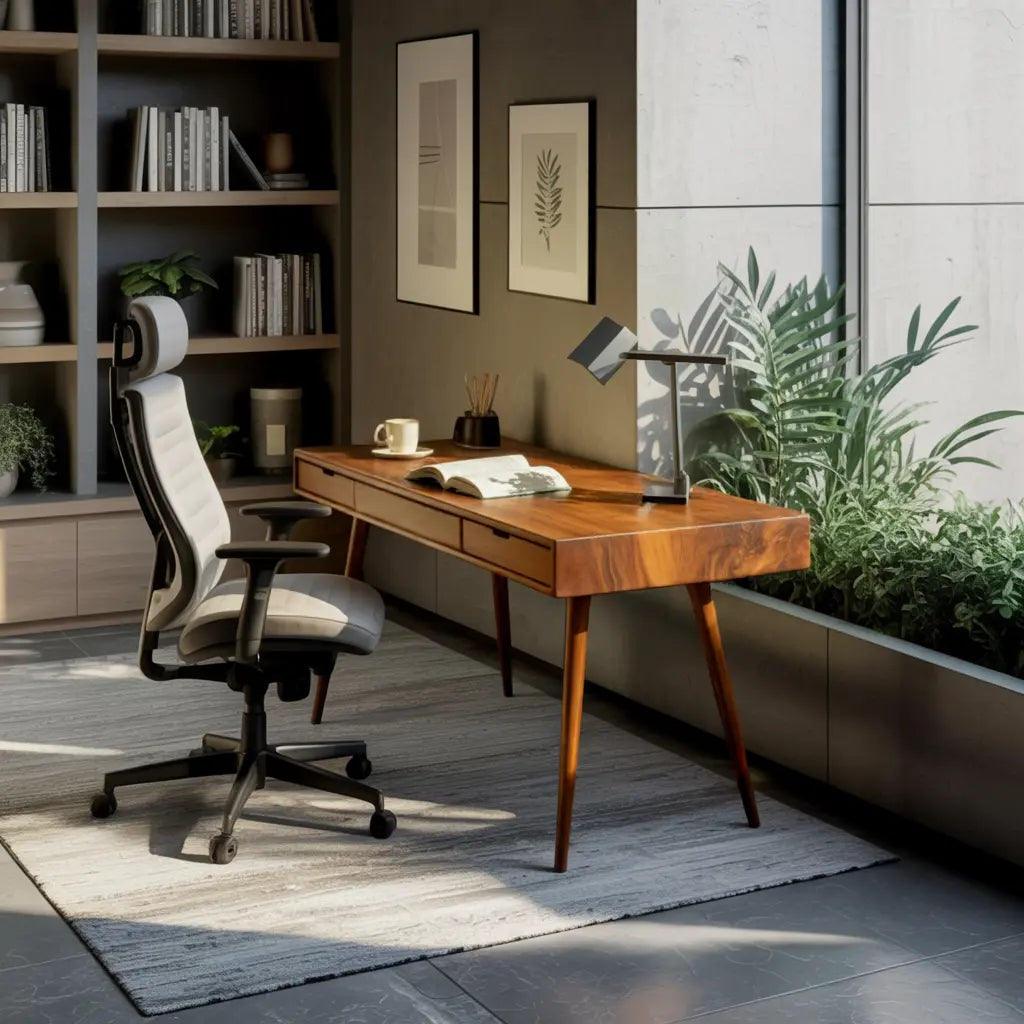 Mid Century Modern Writing Desk With Drawers For Home Office Kitchnce
