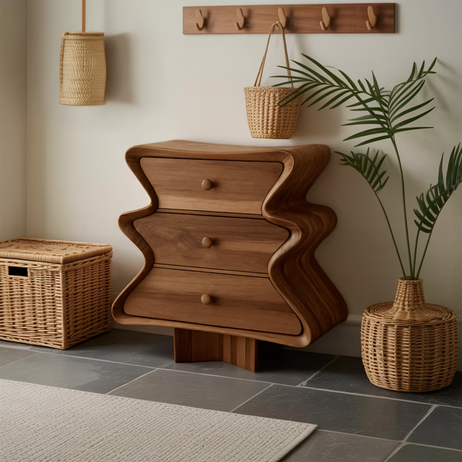 Wavy Sculptural Wood Cabinet 3 Drawer Chest For Bedroom Or Living Room Kitchnce