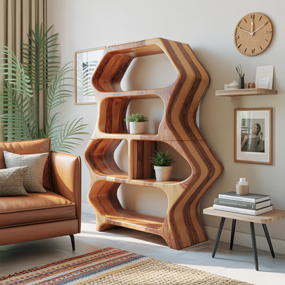 Sculptural Bookshelf With Organic Carved Display For Living Room And Office Kitchnce