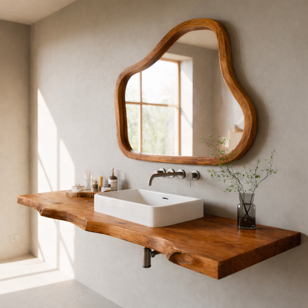 Live Edge Solid Walnut Floating Bathroom Vanity Shelf