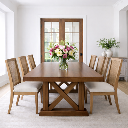 Solid Wood Dining Table with X-Base Farmhouse Style Kitchnce