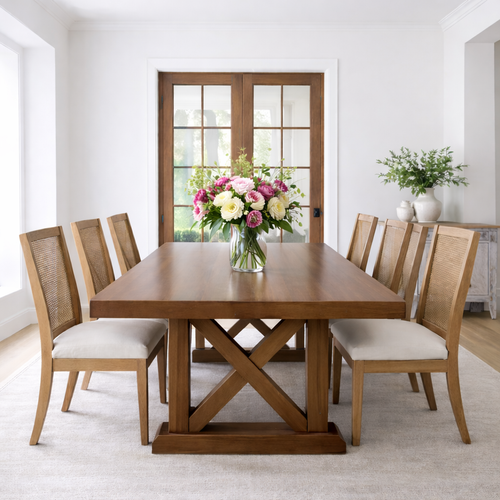 Solid Wood Dining Table with X-Base Farmhouse Style Kitchnce