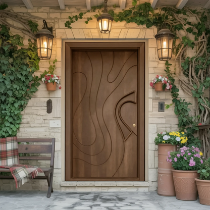 Modern Sculpted Door With Abstract Carving For Entryway And Contemporary Exterior Kitchnce