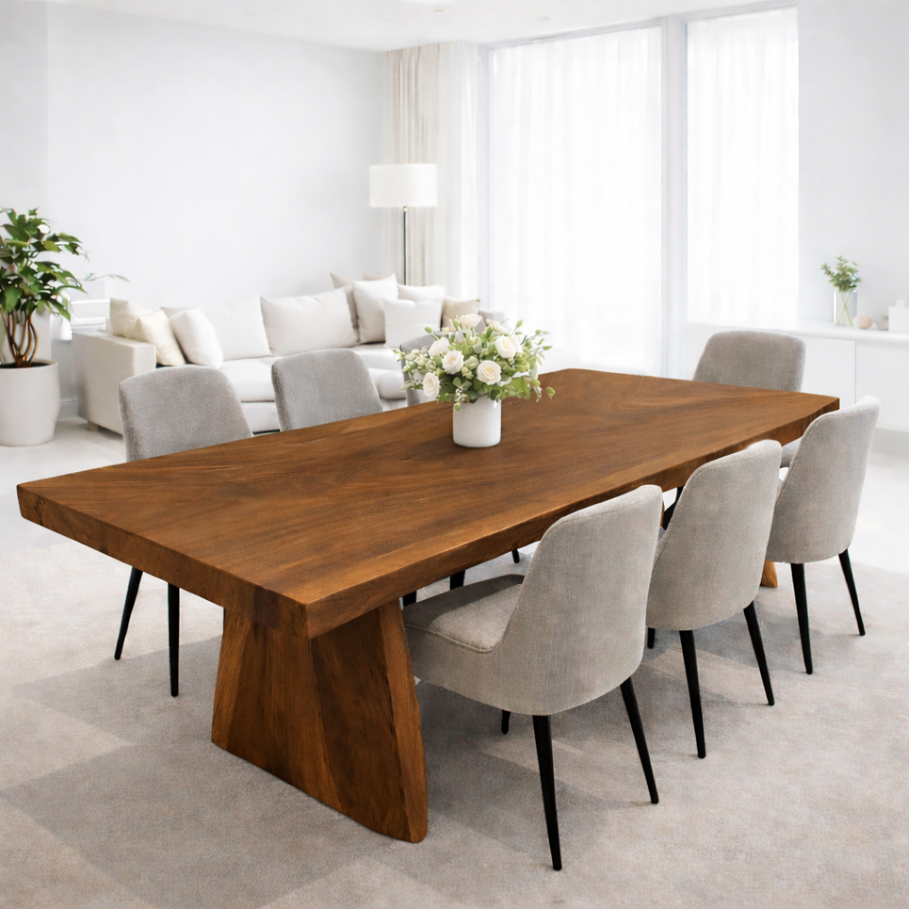 Solid Walnut Dining Table with Sculptural Wood Base Kitchnce