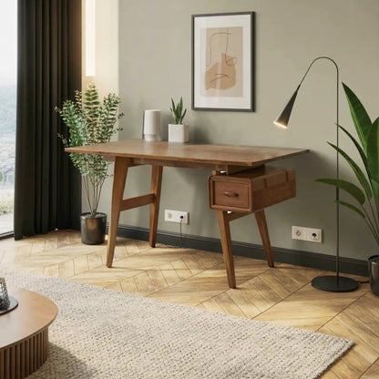 Mid-Century Desk With Drawer For Home Office Space Kitchnce