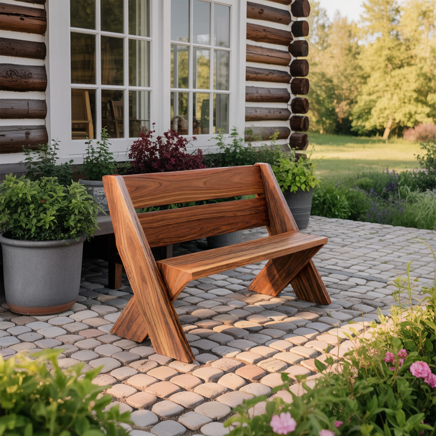 Modern Outdoor Bench With Angled Legs For Garden Patio And Backyard Kitchnce