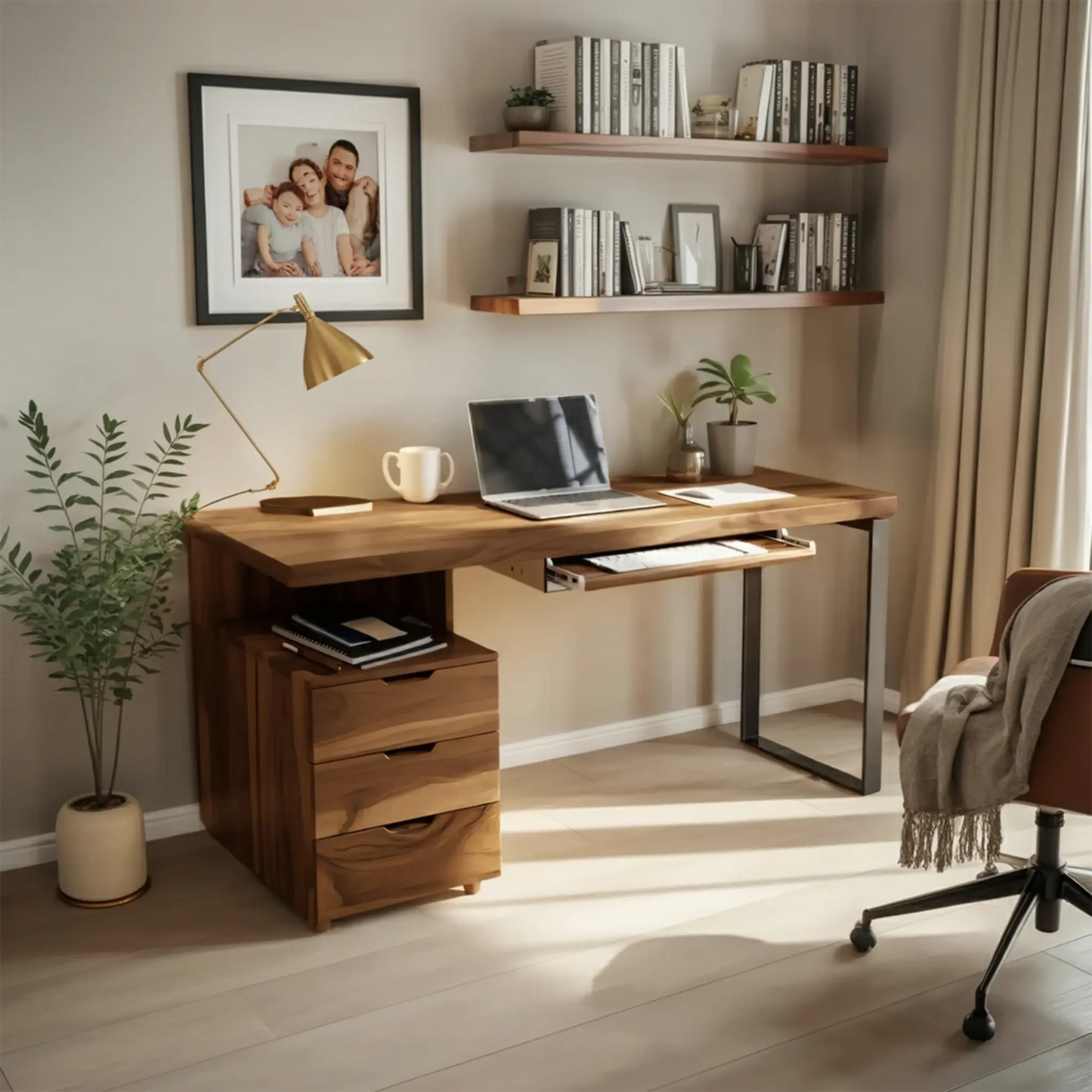 Contemporary Desk with Drawer For Home Office Workspace Kitchnce