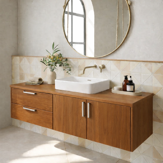 Floating Solid Wood Bathroom Vanity with Drawers and Cabinet Doors for Modern Home Interiors Kitchnce