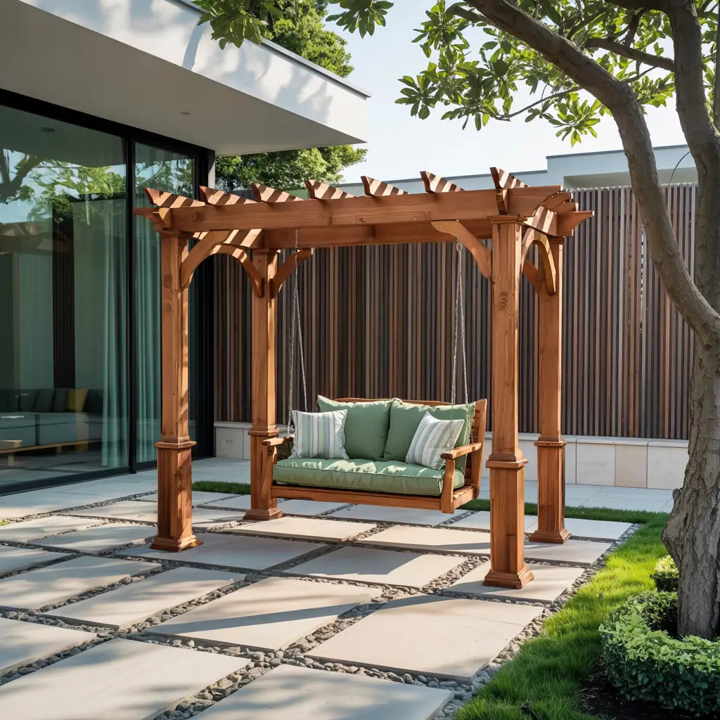 Rustic Pergola Swing Bench For Outdoor Garden And Lounge Kitchnce