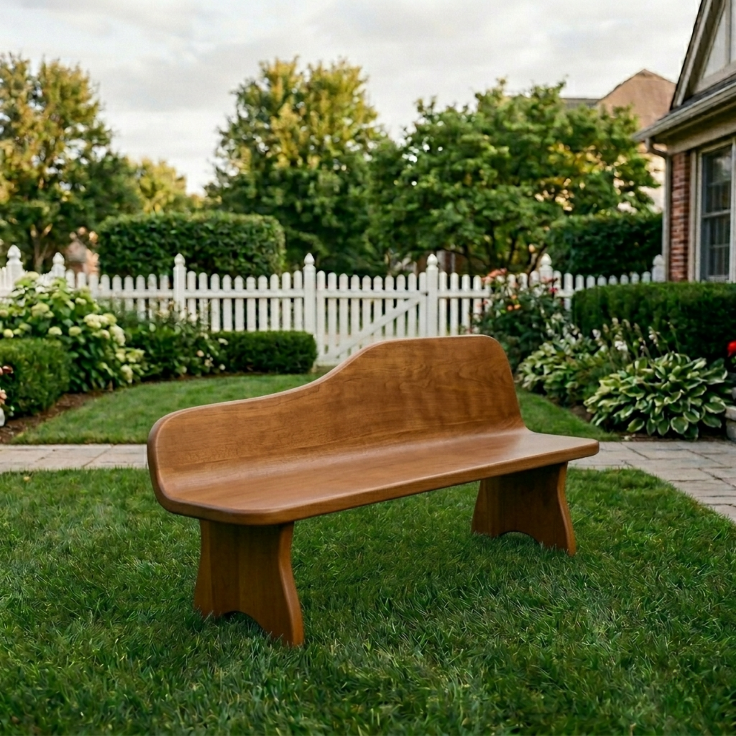 Solid Wood Outdoor Bench with Curved Backrest Sculptural Garden Patio Seating