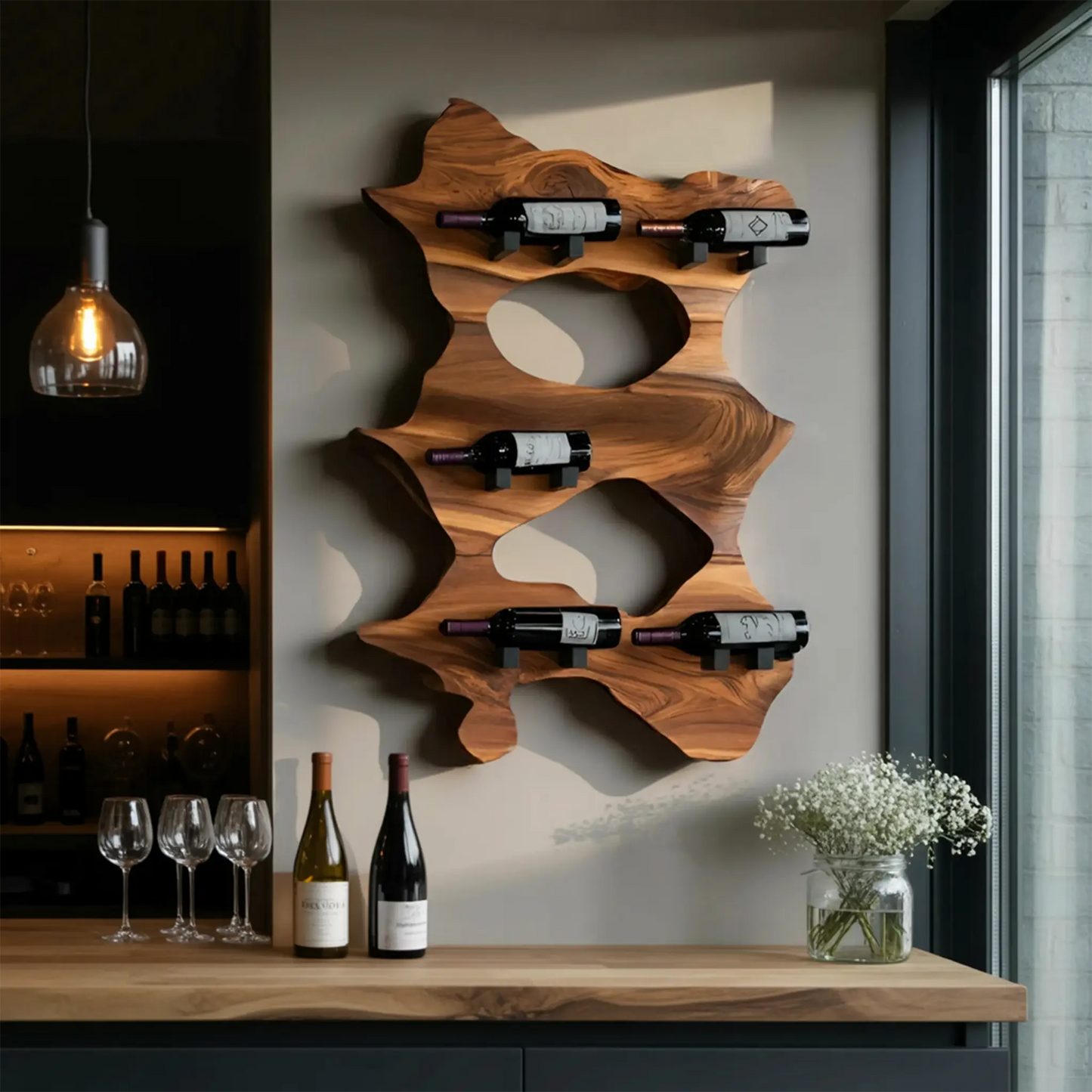 Rustic Solid Wood Live Edge Wine Rack For Entryway Kitchnce