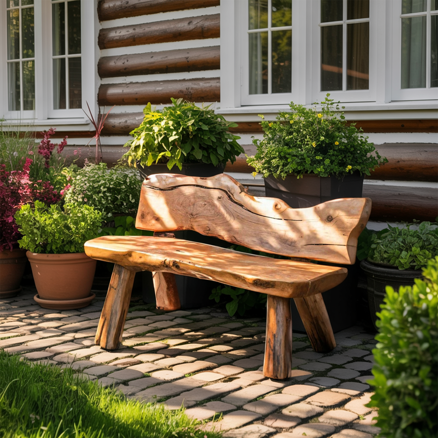 Rustic Live Edge Garden Bench For Patio Backyard And Forest Cabin Kitchnce